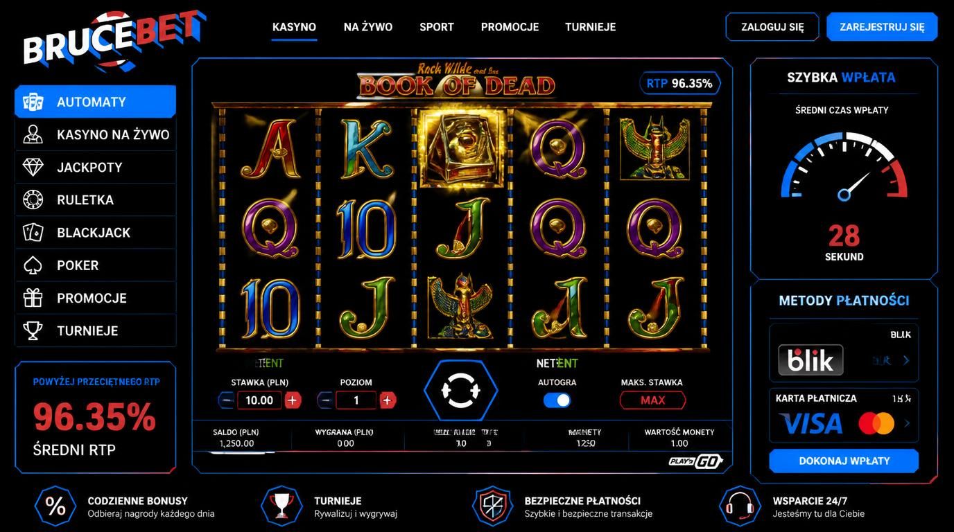 slot z wysokim RTP, szybka wpłata BLIK lub karta, logotypy znanych dostawców