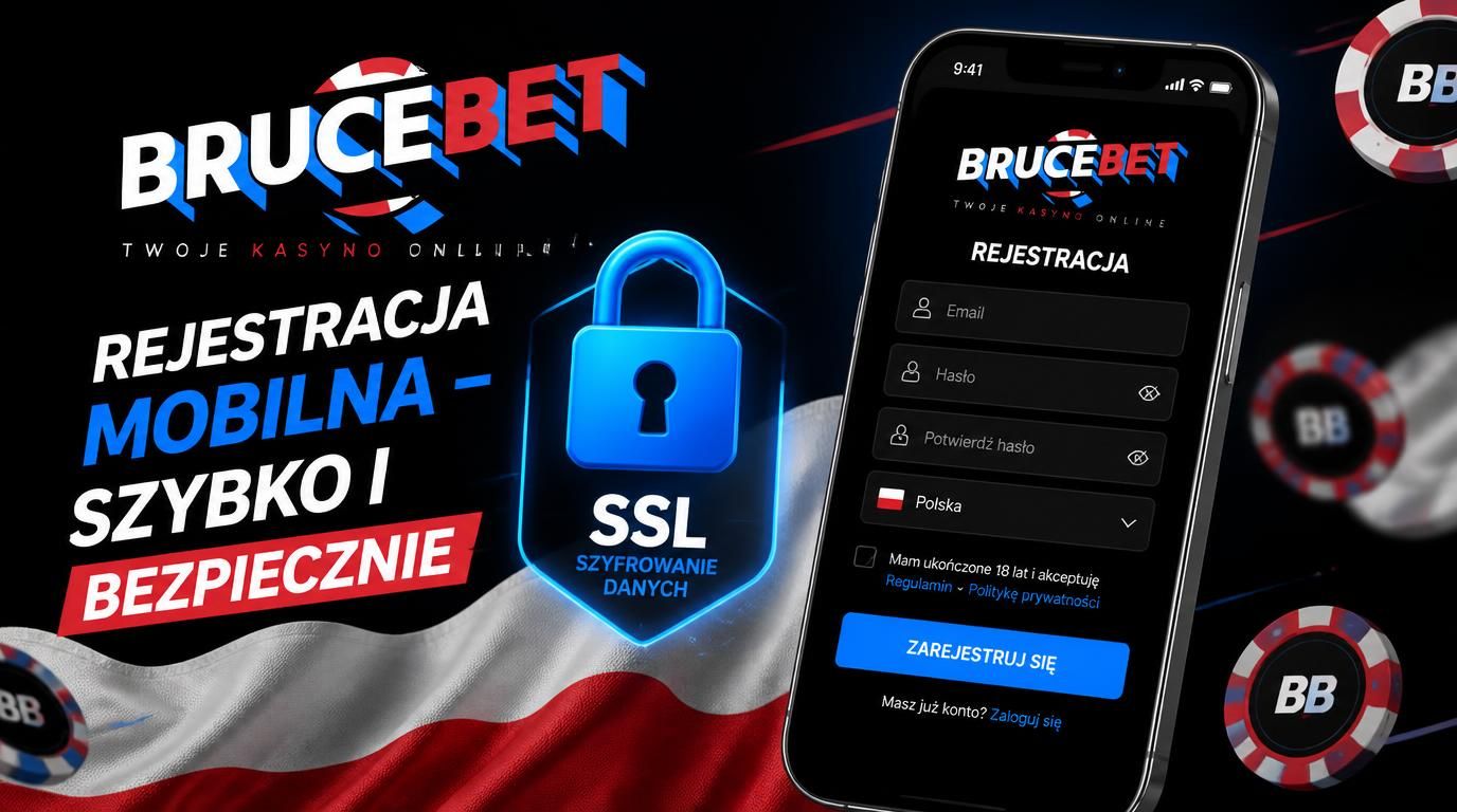 ekran smartfona z formularzem rejestracji kasyna, kłódka i polska flaga